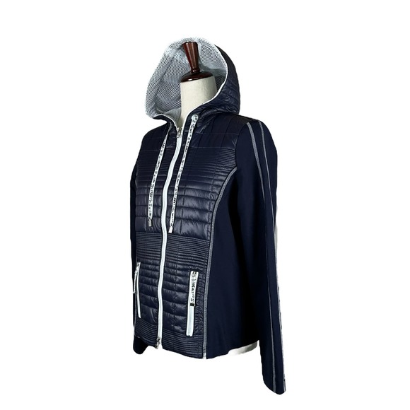 Women's Navy Athleisure Hooded Jacket Size 6 I'CONA Zip Up Sporty Comfy NWT - Picture 3 of 16